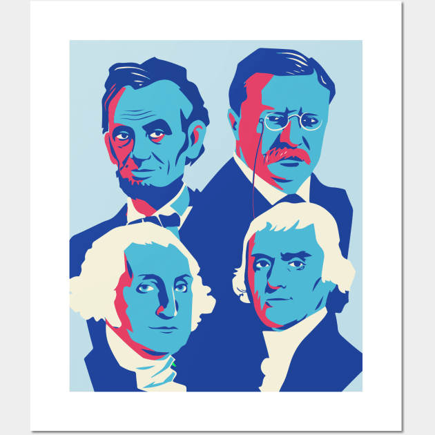 Mount Rushmore Presidents Pop Art Portrait Blue Wall Art by SLAG_Creative